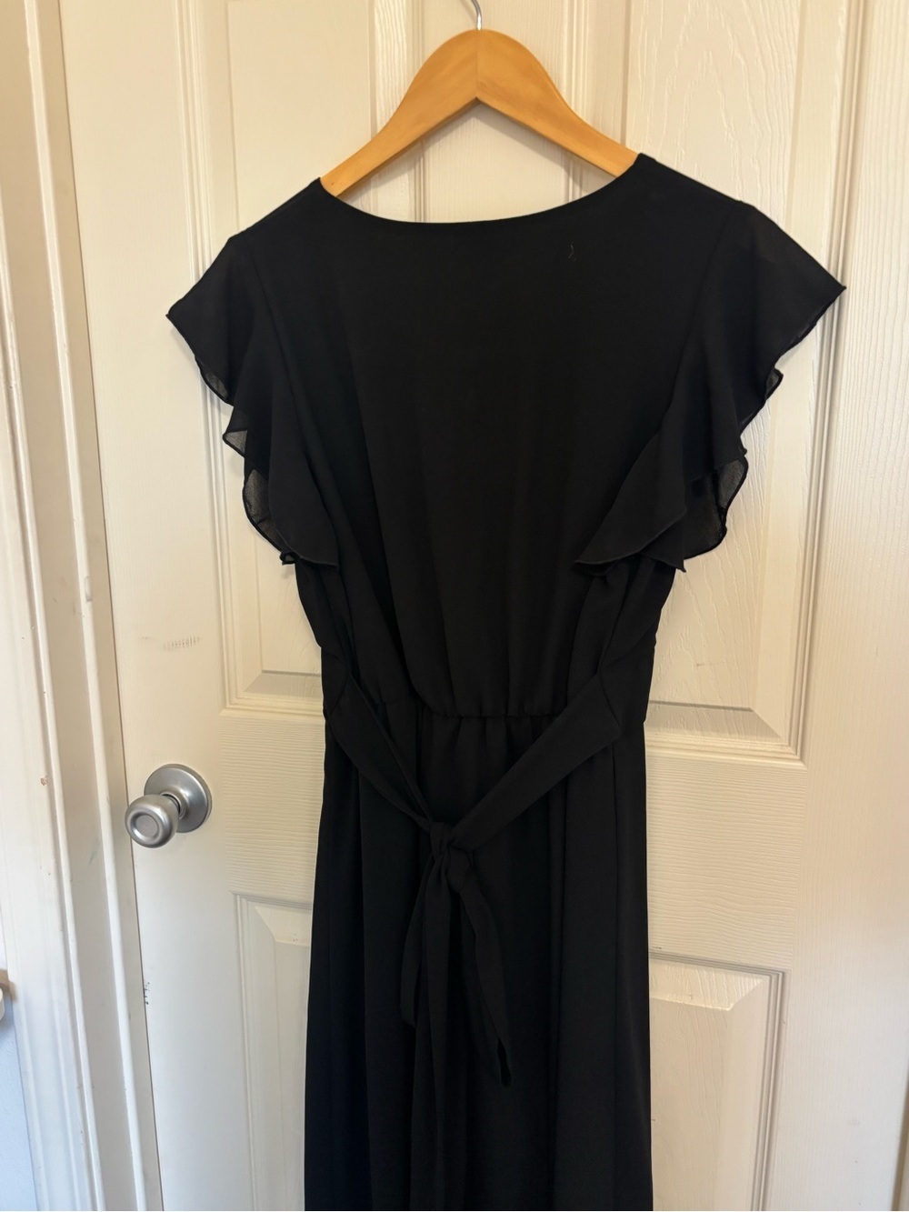 NSR Black V-Neck Flutter Sleeve Maxi Dress - Size Small - Picture 5 of 7